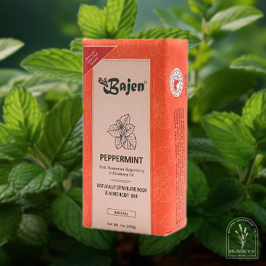 Bajen peppermint product packaging with mint leaves in the background
