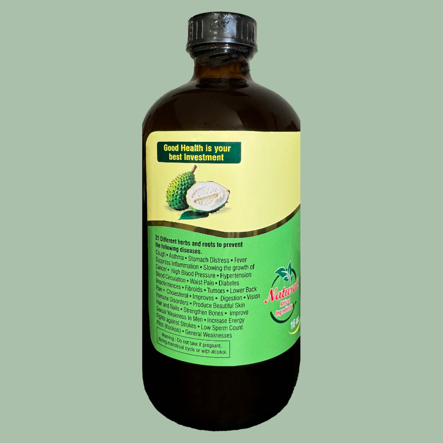 Soursop bitters tonic with 21 different herbs and roots to aid in disease management