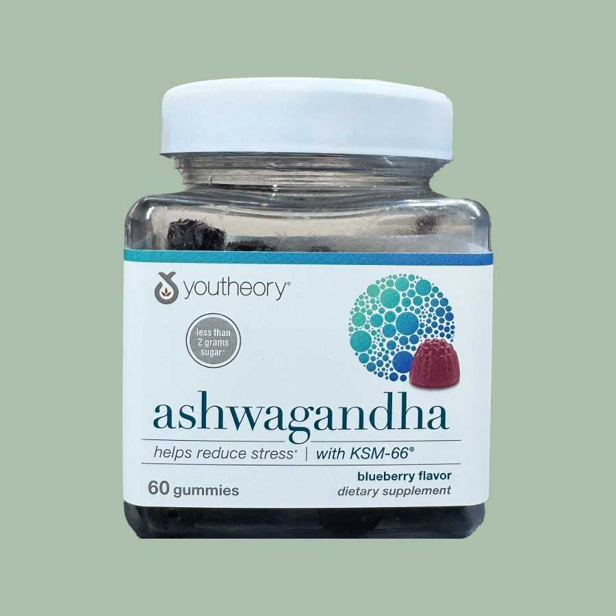 Youtheory Ashwagandha Gummies with KSM-66, blueberry flavor, 60 count bottle for stress support