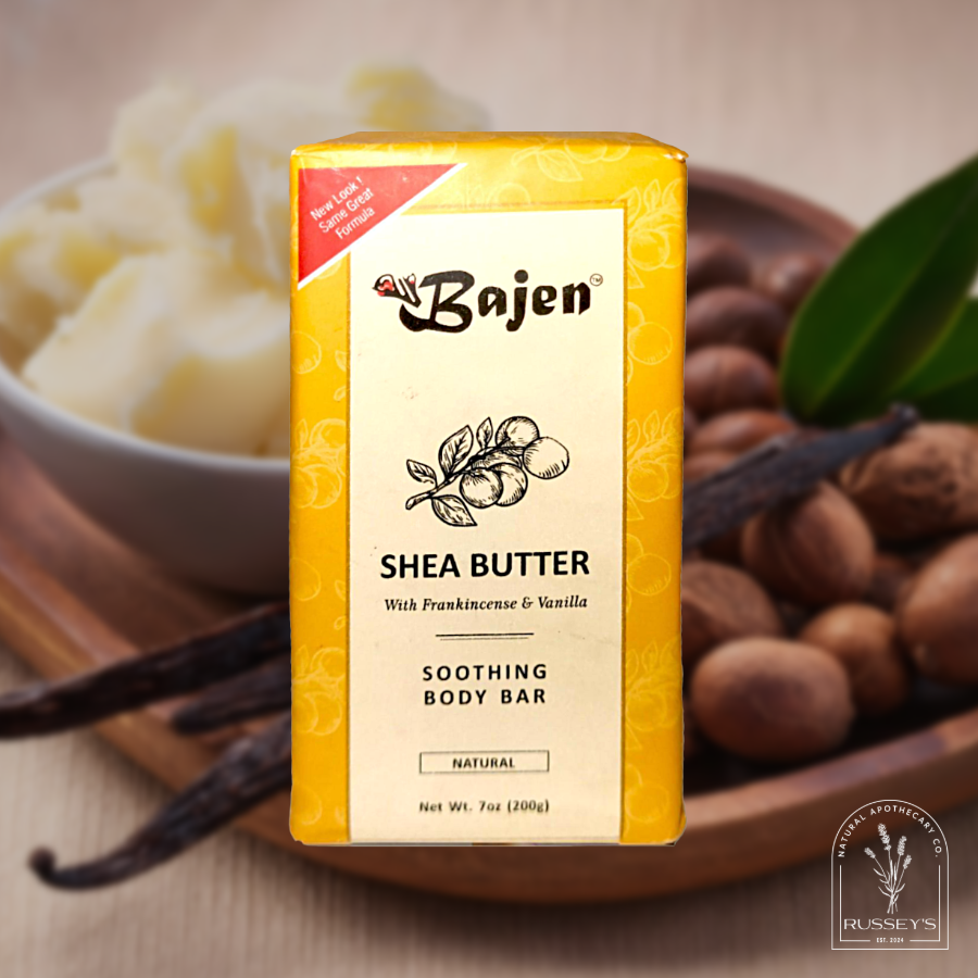 Bajen Shea Butter body soap bar with frankincense and vanilla, soothing soap