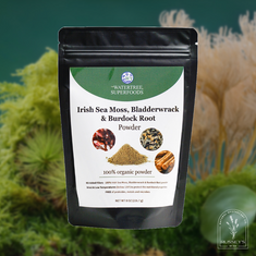 Premium Organic Irish Sea Moss, Bladderwrack, and Burdock Root Powder - 100% natural superfood blend by Dream Tree Family. Nutrient-rich and free from pesticides, heavy metals, and harmful microbes. Supports digestion, detox, thyroid health, skin radiance, and immune strength. Perfect for daily smoothies, juices, or water. Promote wellness with nature's purest ingredients.
