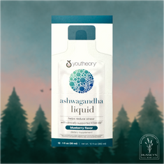 Youtheory Ashwagandha liquid packets for stress support, blueberry flavor
